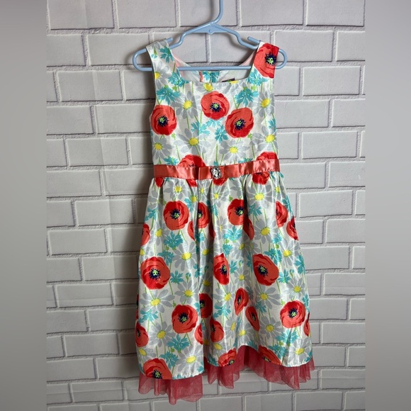 DOLLIE ME Floral Sleeveless Dress with Red Poppies/size 6 - Picture 7 of 12